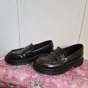 Girls Art Class Black Glitter Loafers Shoes Casual Dress Penny 6.5 Sparkle